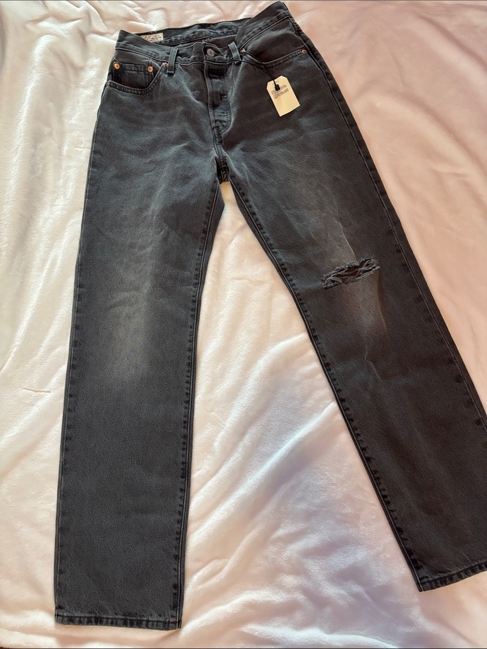 Levi’s button fly Black Distressed Straight-Leg Jeans New!